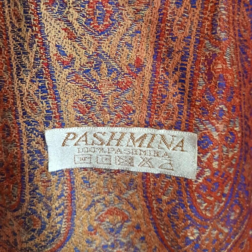 Pink purple orange yellow paisley pattern pashmina scarf or shawl with fringe - Picture 2 of 8